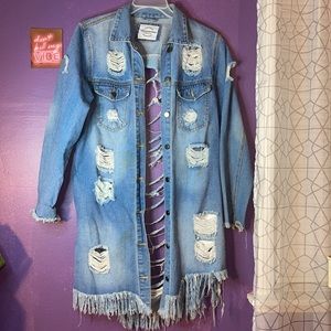 Blue Jean Distressed Denim Jacket (Size: M)